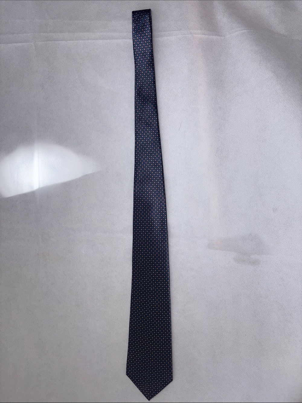 Christian Dior Tie Silk Geometric Pattern Blue Purple Made in USA Italy Fabric